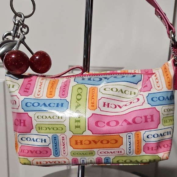 Coach EUC Y2K Mini Multicolor Print Shoulder Bag With Unbranded Cherry Charm - Picture 1 of 10